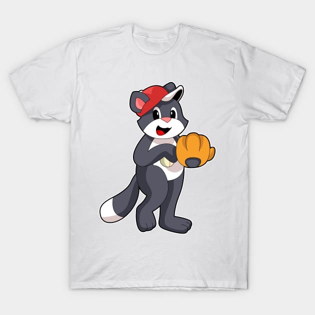 Cat at Baseball with Baseball glove T-Shirt by Markus Schnabel